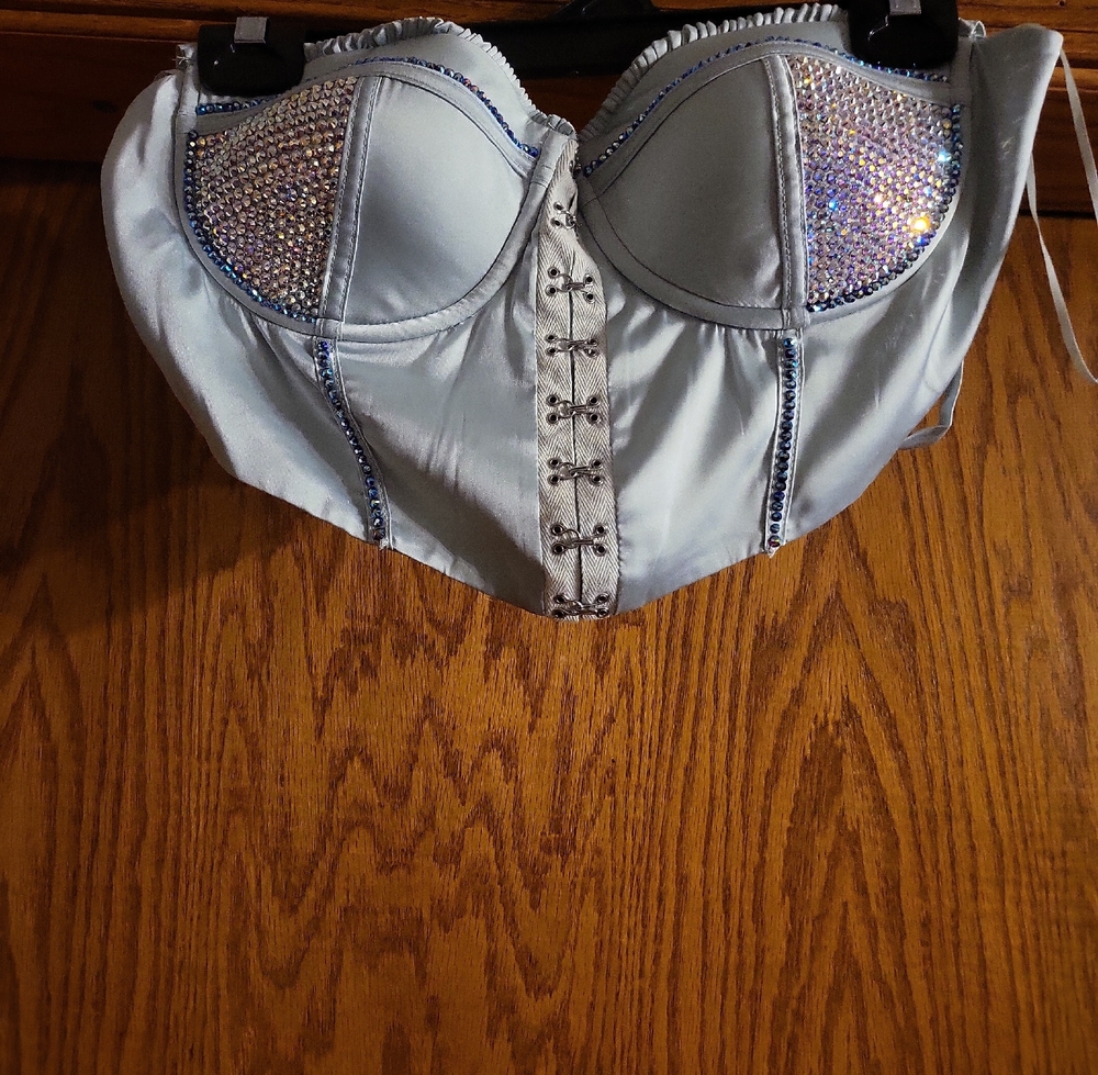 Source Unknown Silver Rhinestone Bustier - image 1